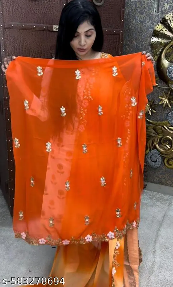 Orange_Georgette_Viscose_Saree_For_Women