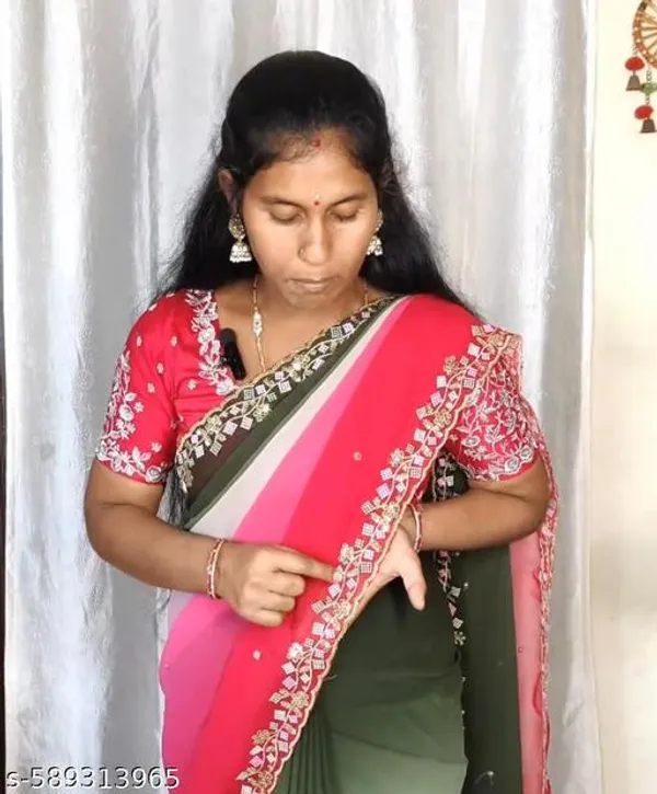 Green_And_Pink_Georgette_Viscose_Saree_For_Women
