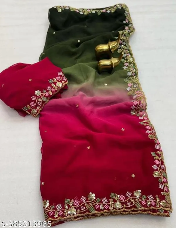 Green_And_Pink_Georgette_Viscose_Saree_For_Women