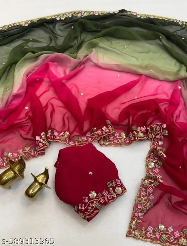 Green_And_Pink_Georgette_Viscose_Saree_For_Women