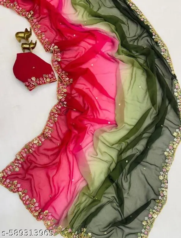 Green_And_Pink_Georgette_Viscose_Saree_For_Women