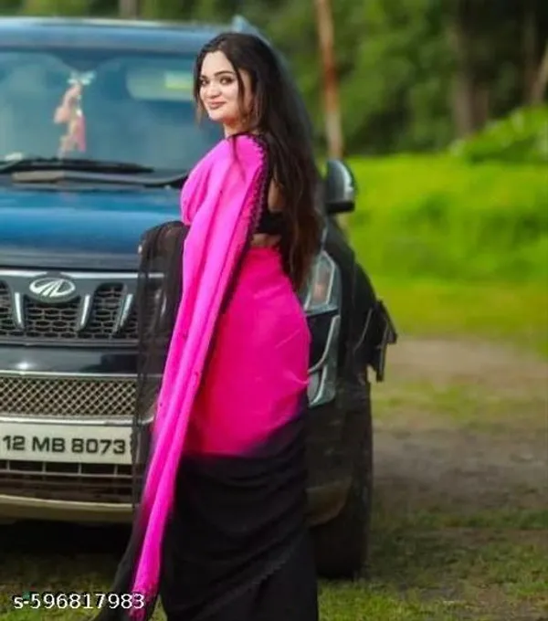 Pink_And_Black_Georgette_Viscose_Saree_For_Women