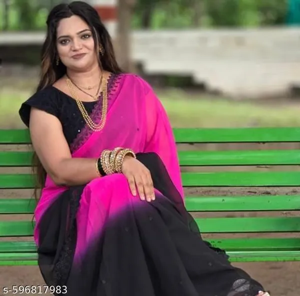 Pink_And_Black_Georgette_Viscose_Saree_For_Women