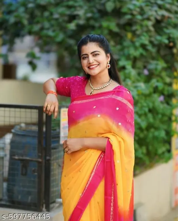 Yellow_&_Pink_Georgette_Viscose_Saree_For_Women