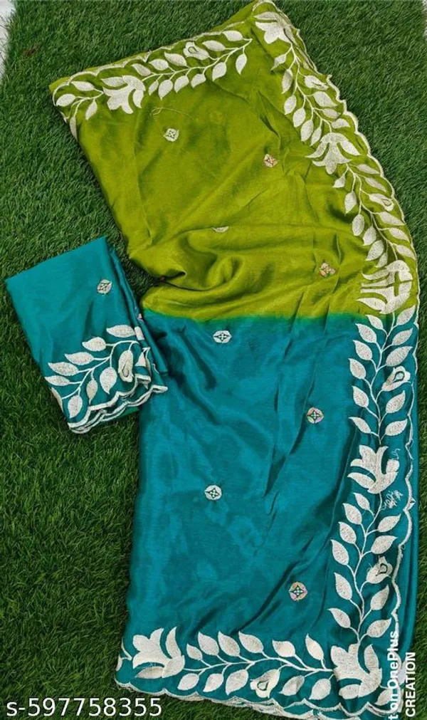 Green_&_Blue_Georgette_Viscose_Saree_For_Women