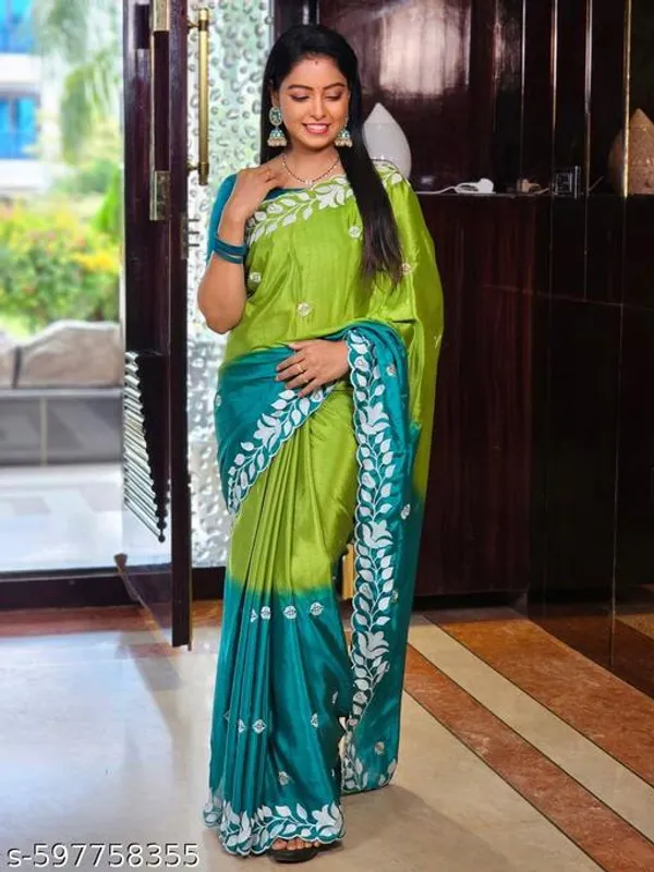 Green_&_Blue_Georgette_Viscose_Saree_For_Women
