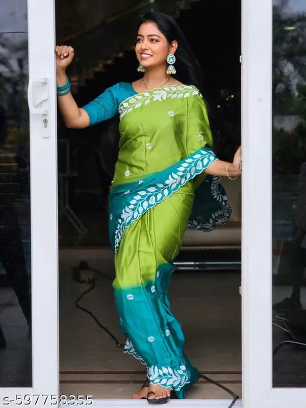 Green_&_Blue_Georgette_Viscose_Saree_For_Women
