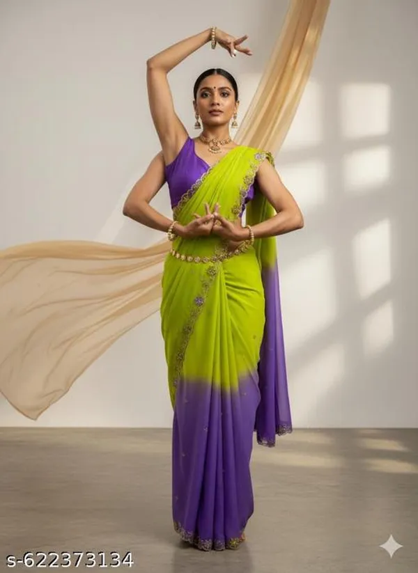 Green_Purple_Georgette_Viscose_Saree_For_Women