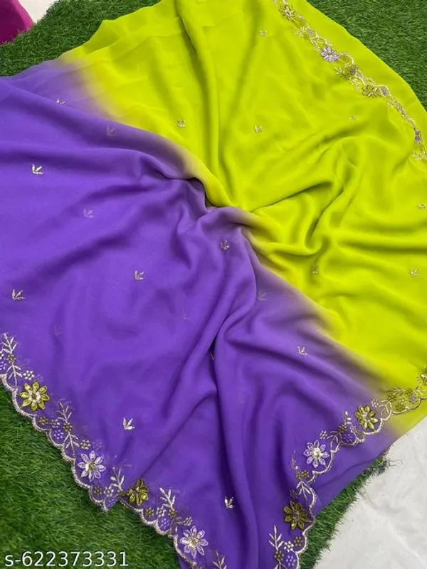 Green_&_Purple_Georgette_Viscose_Saree_For_Women