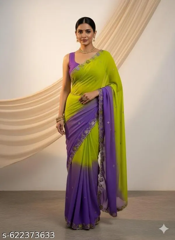 Green_Blue_Georgette_Viscose_Saree_For_Women