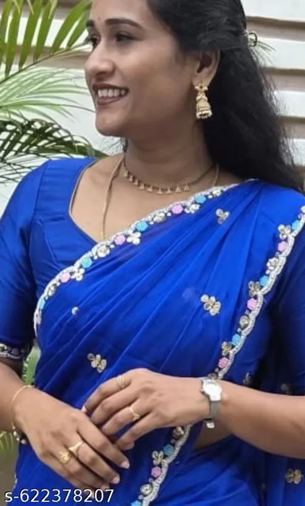 Electric_Blue_Georgette_Viscose_Saree_For_Women