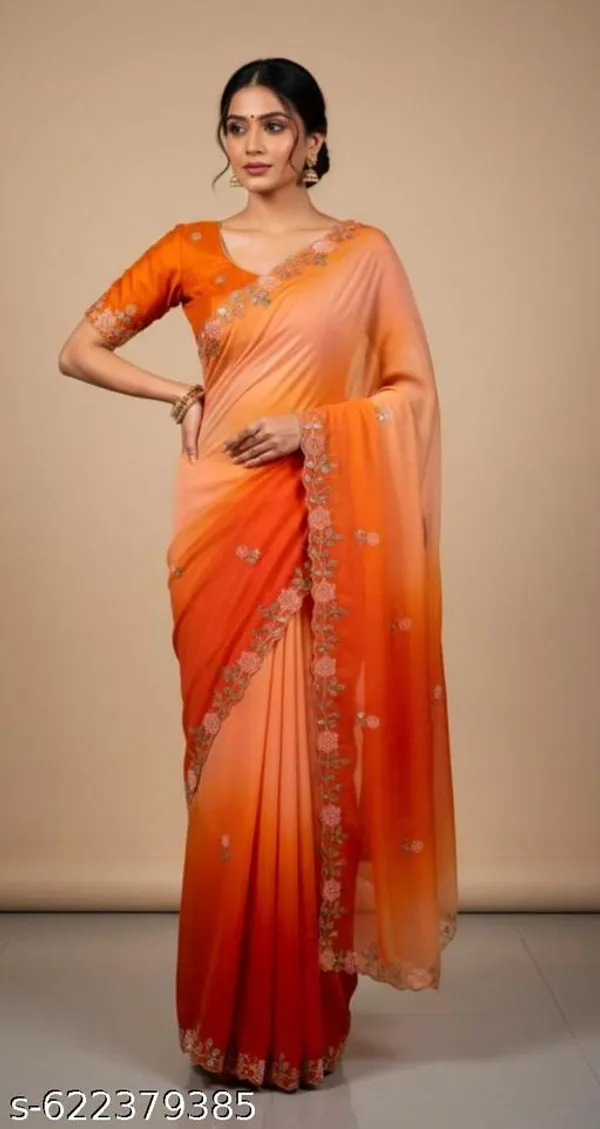 Orange_Georgette_Viscose_Saree_For_Women