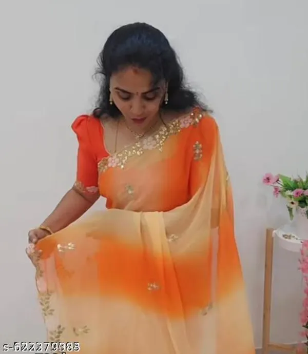 Orange_Georgette_Viscose_Saree_For_Women