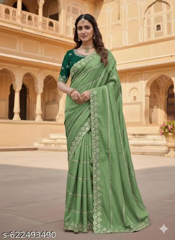 Green_Georgette_Viscose_Saree_For_Women