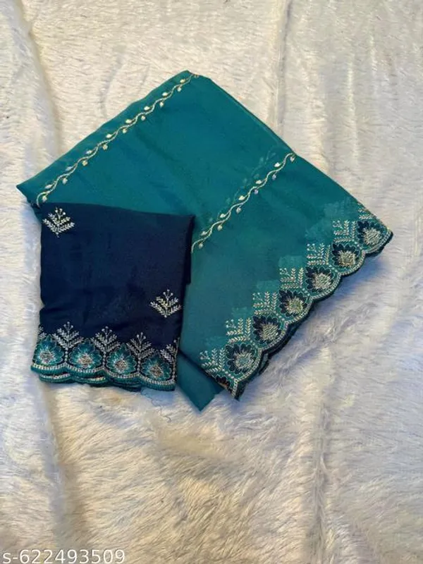 Teal_Georgette_Viscose_Saree_For_Women
