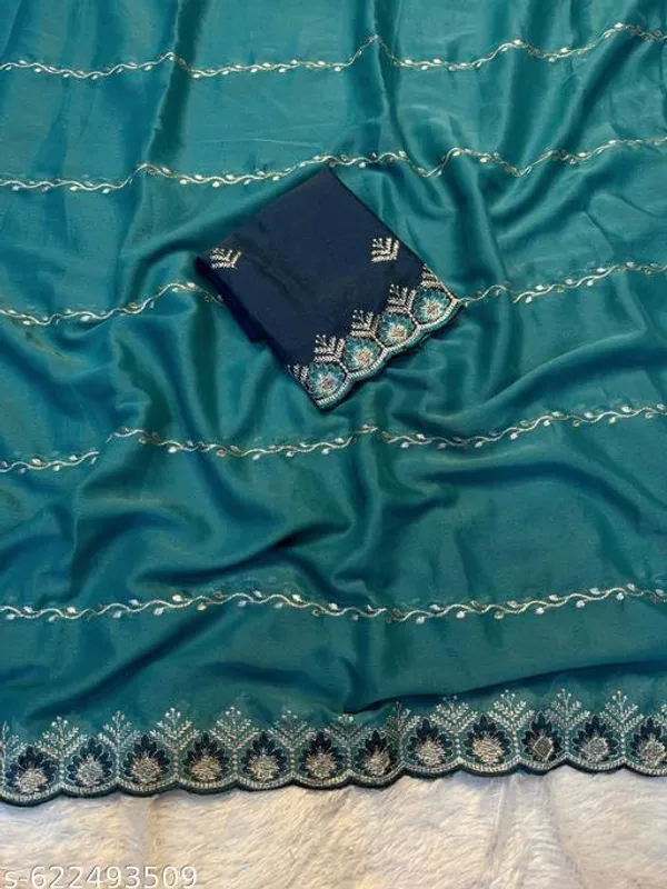 Teal_Georgette_Viscose_Saree_For_Women
