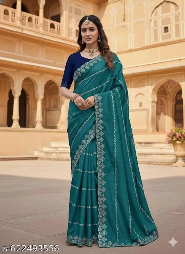 Teal_Green_Georgette_Viscose_Saree_For_Women
