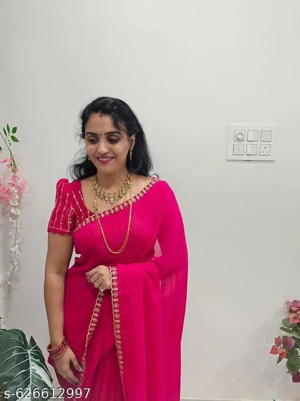 Hot_Pink_Georgette_Viscose_Saree_For_Women