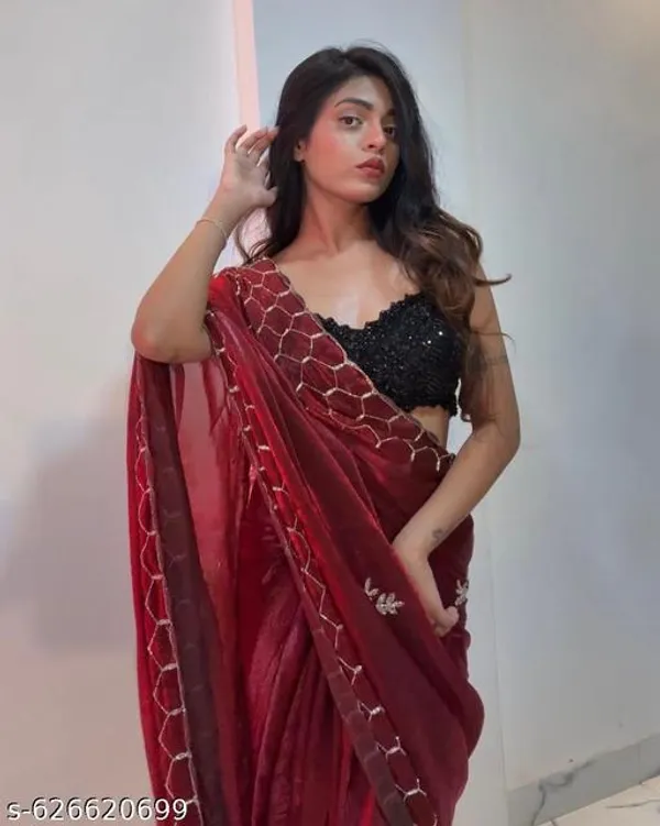 Maroon_Georgette_Viscose_Saree_For_Women