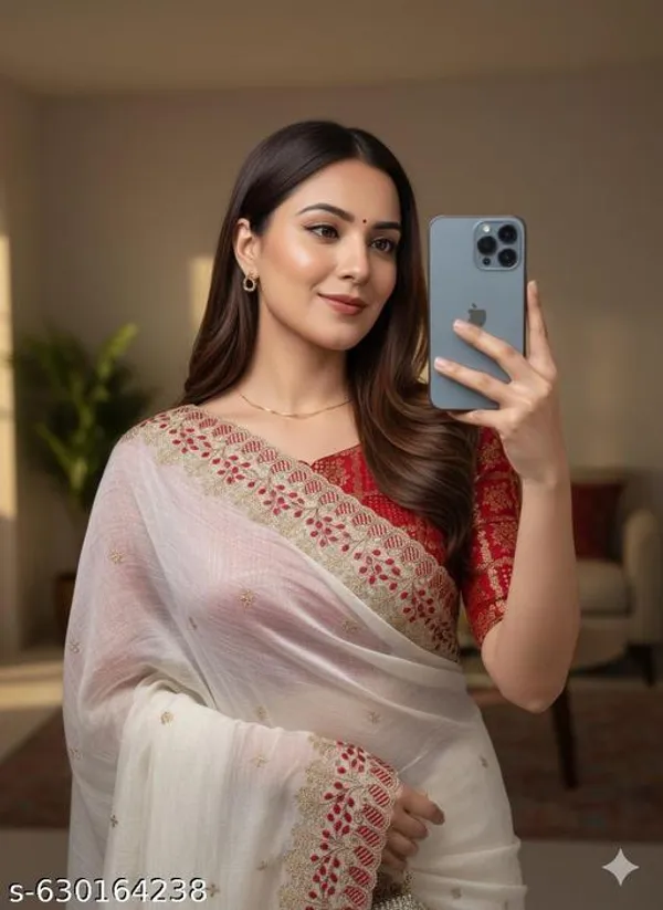 White_Georgette_Viscose_Saree_For_Women
