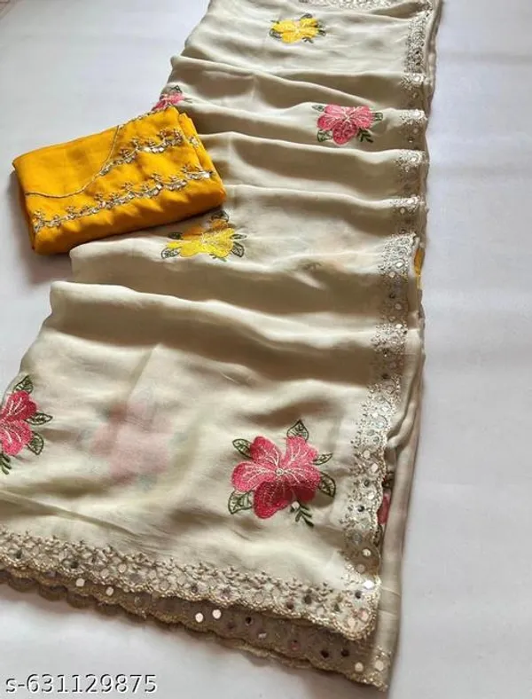 White_Georgette_Viscose_Saree_For_Women