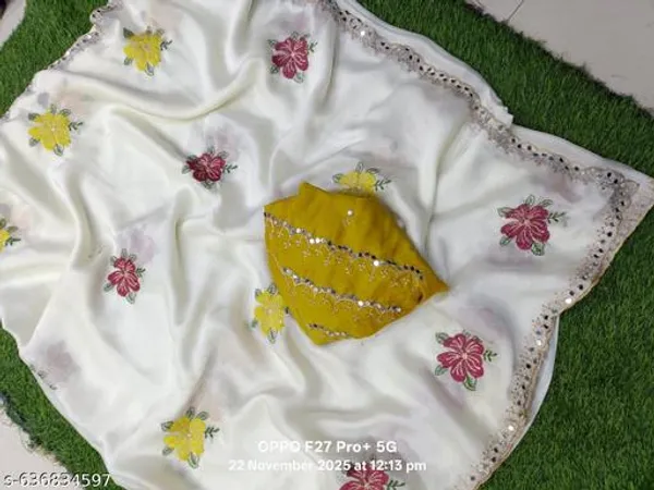 White_Georgette_Viscose_Saree_For_Women