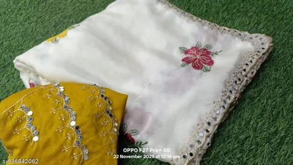 White_&_Yellow_Georgette_Viscose_Saree_For_Women