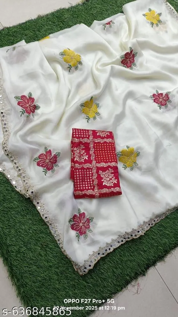 White_Georgette_Viscose_Saree_For_Women