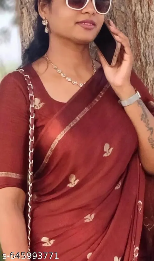 Rust_Georgette_Viscose_Saree_For_Women