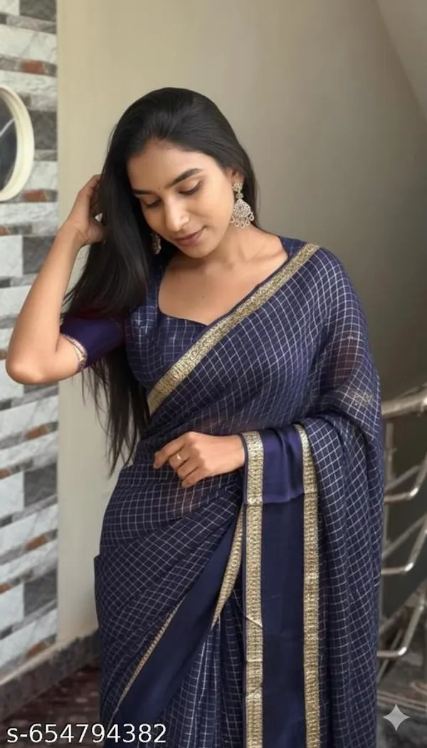 Dark_Grey_Georgette_Viscose_Saree_For_Women
