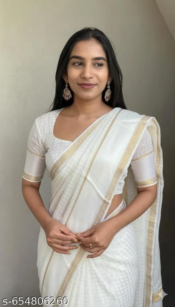 White_Georgette_Viscose_Saree_For_Women