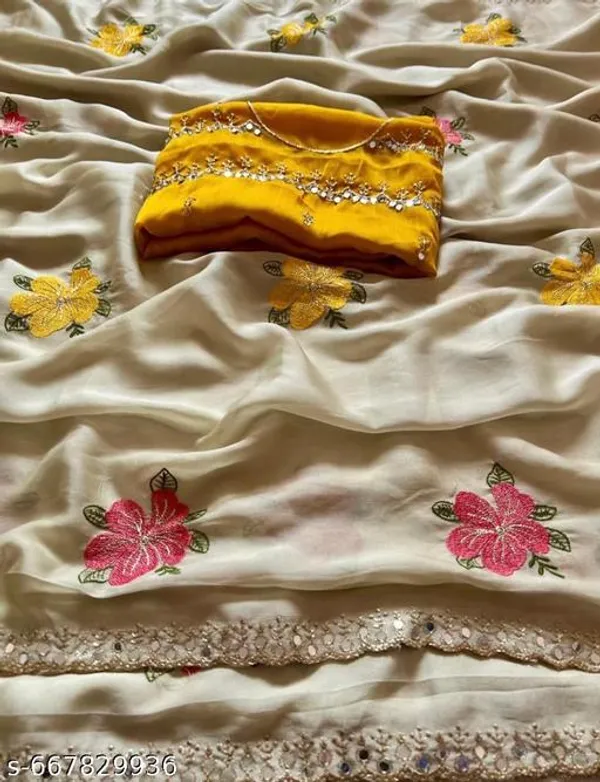 Off_White_Georgette_Viscose_Saree_For_Women