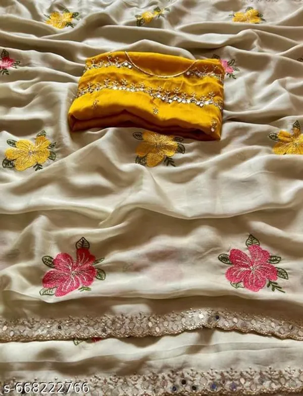 Yellow_Georgette_Viscose_Saree_For_Women