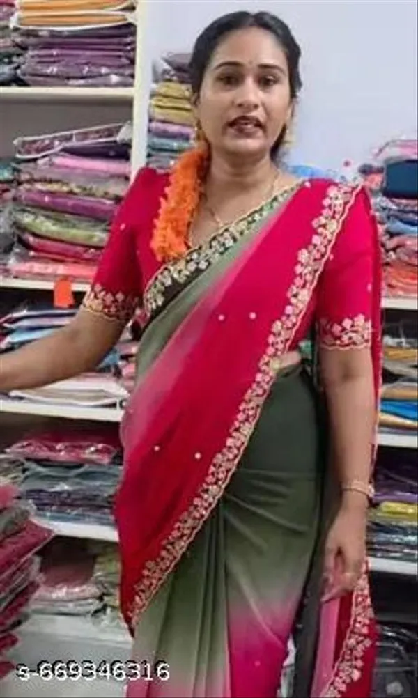 Red_And_Green_Georgette_Viscose_Saree_For_Women