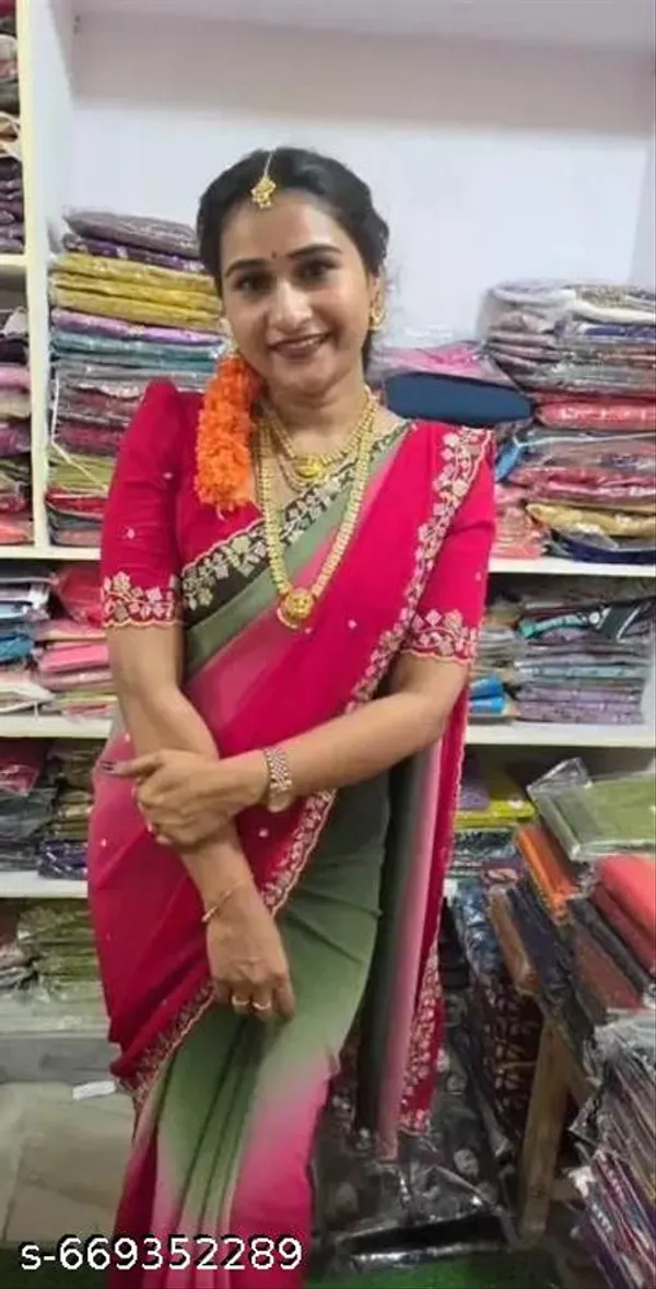 Green_&_Pink_Georgette_Viscose_Saree_For_Women