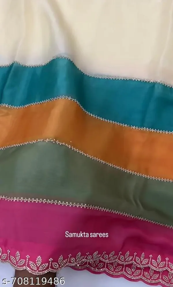 Green_Orange_&_Pink_Georgette_Viscose_Saree_For_Women