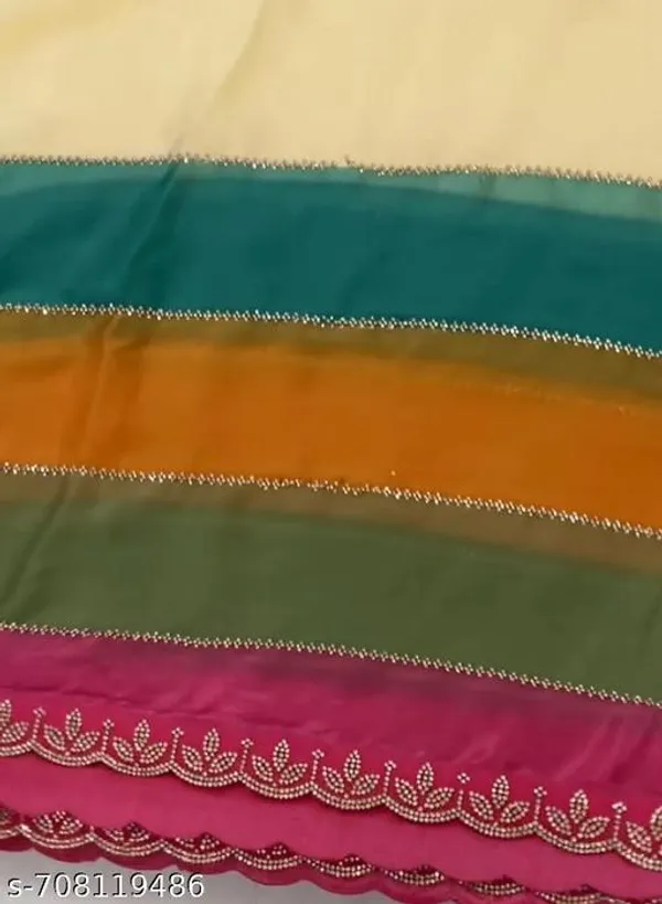 Green_Orange_&_Pink_Georgette_Viscose_Saree_For_Women