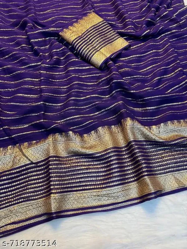 Navy_Blue_&_Gold_Georgette_Viscose_Saree_For_Women
