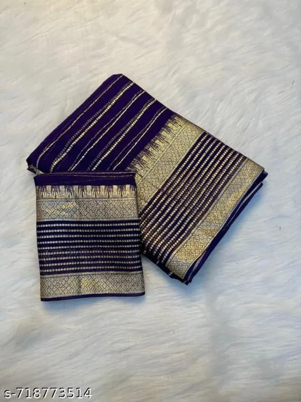 Navy_Blue_&_Gold_Georgette_Viscose_Saree_For_Women