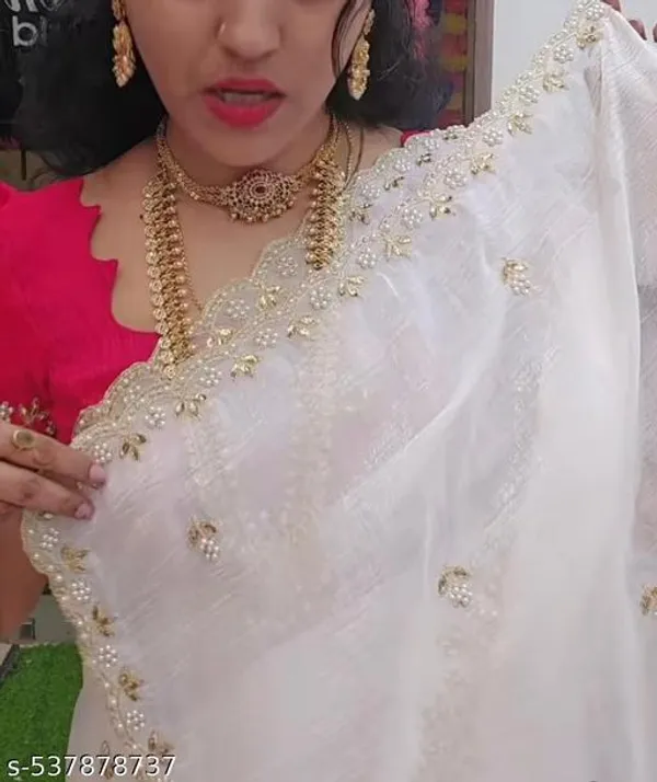 White_Georgette_Viscose_Saree_For_Women