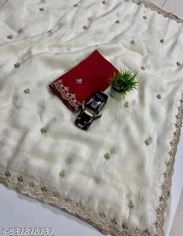 White_Georgette_Viscose_Saree_For_Women