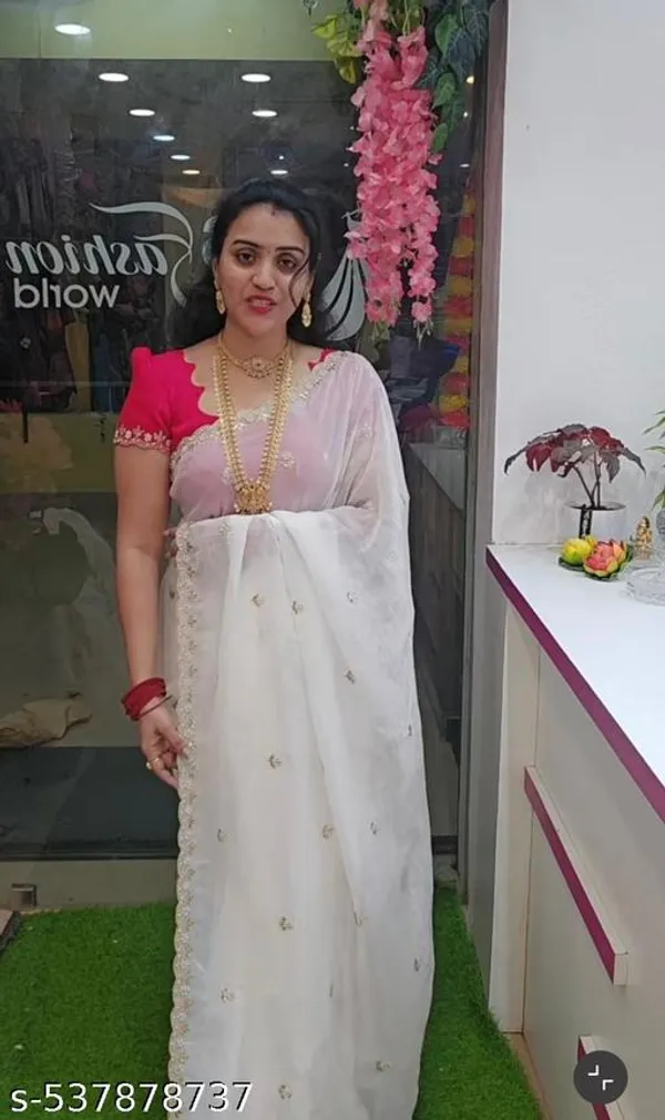 White_Georgette_Viscose_Saree_For_Women