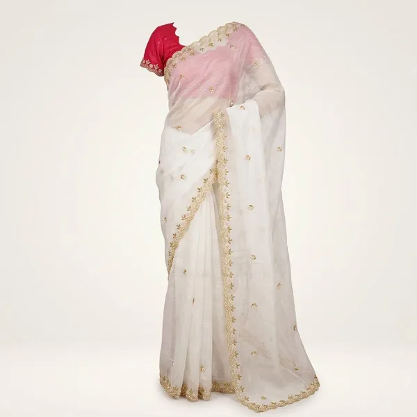 White_Georgette_Viscose_Saree_For_Women