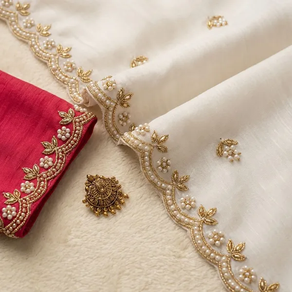 White_Georgette_Viscose_Saree_For_Women