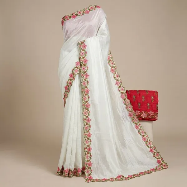 White_Georgette_Viscose_Saree_For_Women