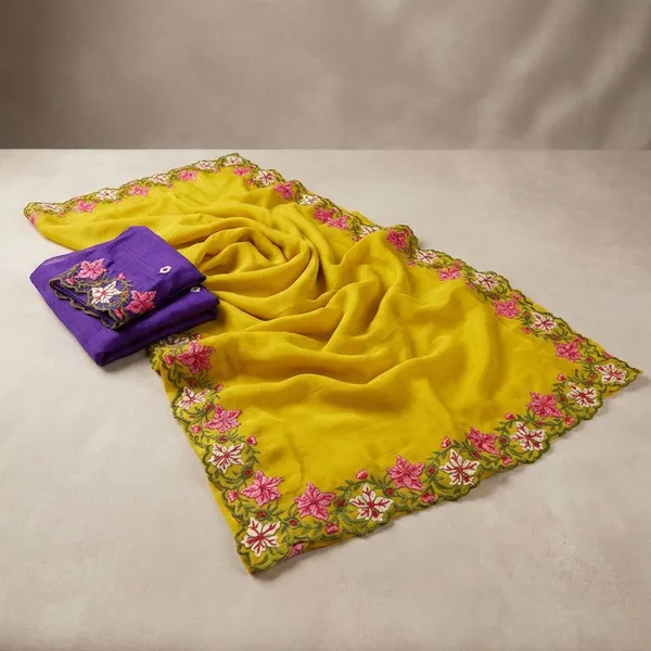 Yellow_Georgette_Viscose_Saree_For_Women