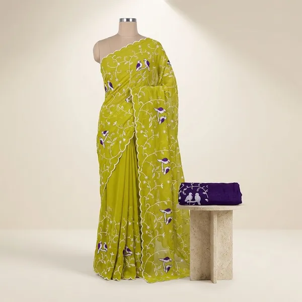 Yellow_Georgette_Viscose_Saree_For_Women