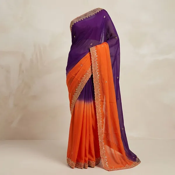 Orange_Georgette_Viscose_Saree_For_Women