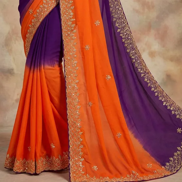 Orange_Georgette_Viscose_Saree_For_Women