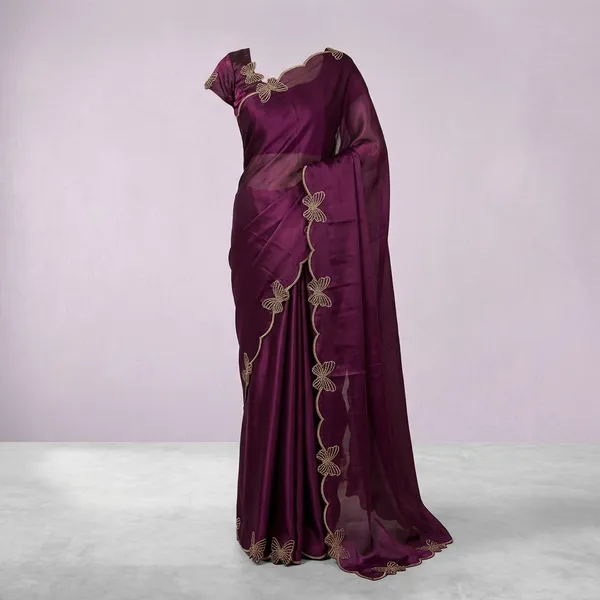 Wine_Georgette_Viscose_Saree_For_Women